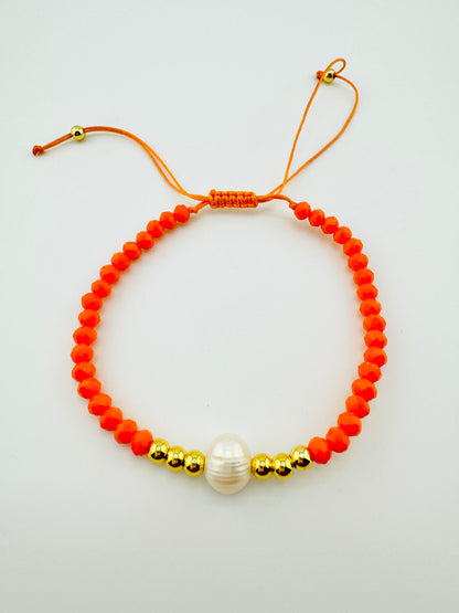 Eden orange beaded gold filled bracelet with fresh water pearl