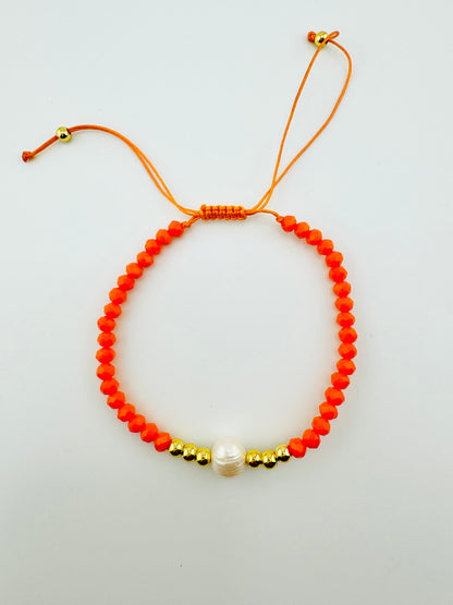 Eden orange beaded gold filled bracelet with fresh water pearl