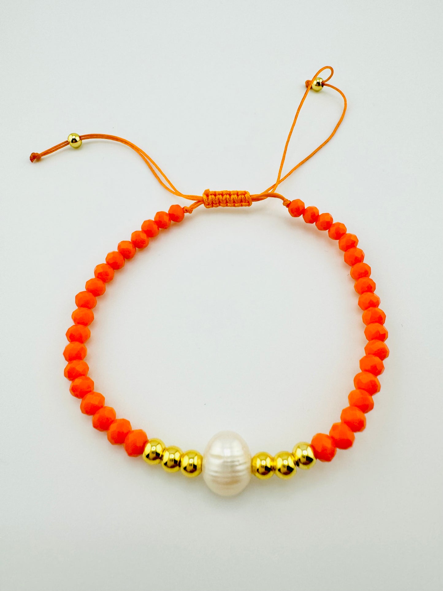 Eden orange beaded gold filled bracelet with fresh water pearl