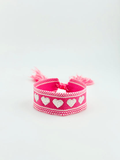 Odalia magenta and white hearts woven adjustable bracelet