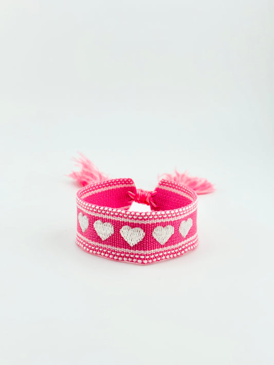 Odalia magenta and white hearts woven adjustable bracelet