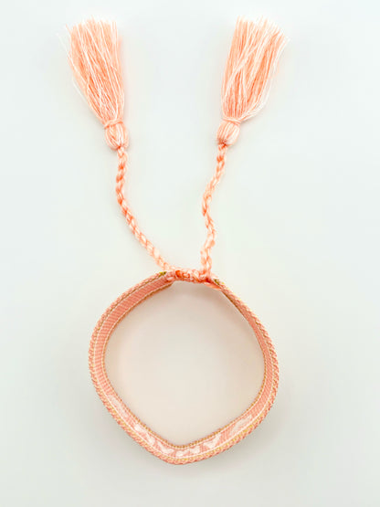 Mama coral white and gold woven adjustable bracelet
