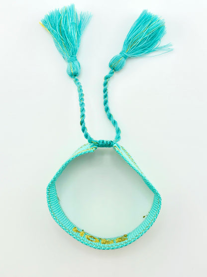 Hope turquoise and gold woven adjustable bracelet