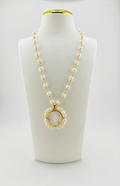 Virgen of Guadalupe fresh water pearls necklace with 18k gold filled