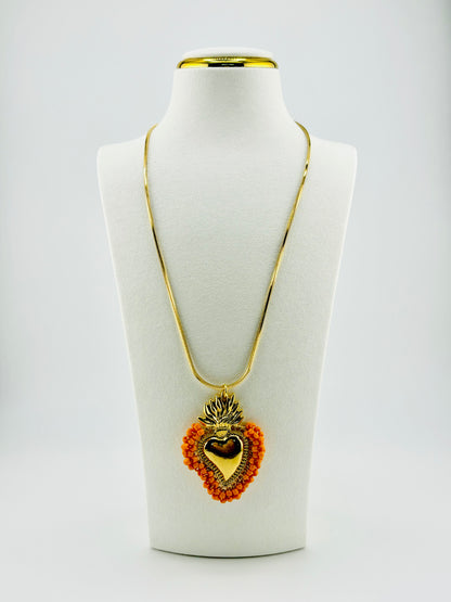 Abbie necklace with beaded orange glass beads in 18k gold filled