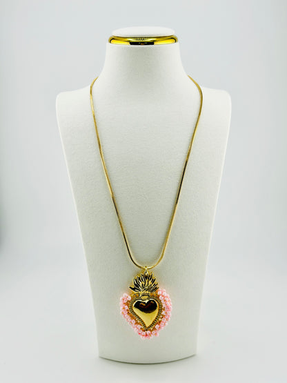 Abbie necklace with beaded pink glass beads in 18k gold filled