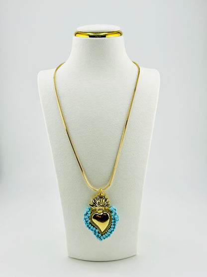 Abbie necklace with beaded in turquoise glass beads in 18k gold filled