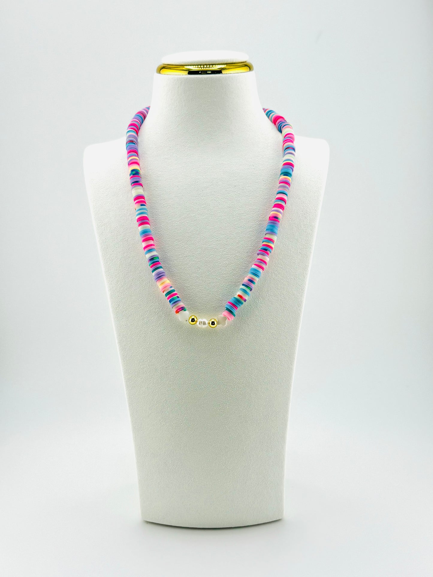 Harper fresh water pearls necklace and blue clay beads