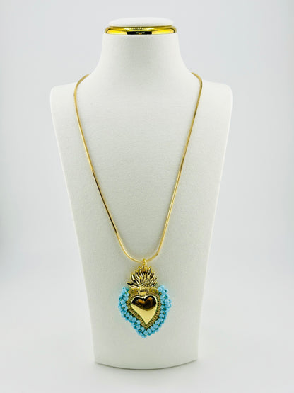 Abbie necklace with beaded in turquoise glass beads in 18k gold filled