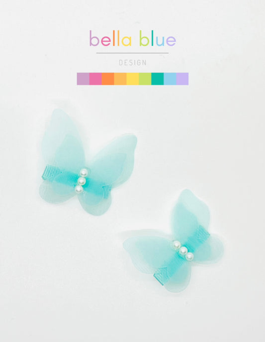 Light blue hair butterfly barrettes