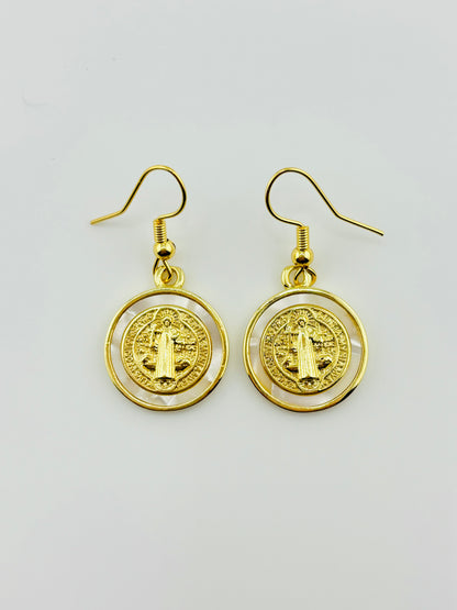 San Benito 18k gold filled and mother of pearl dangle earrings