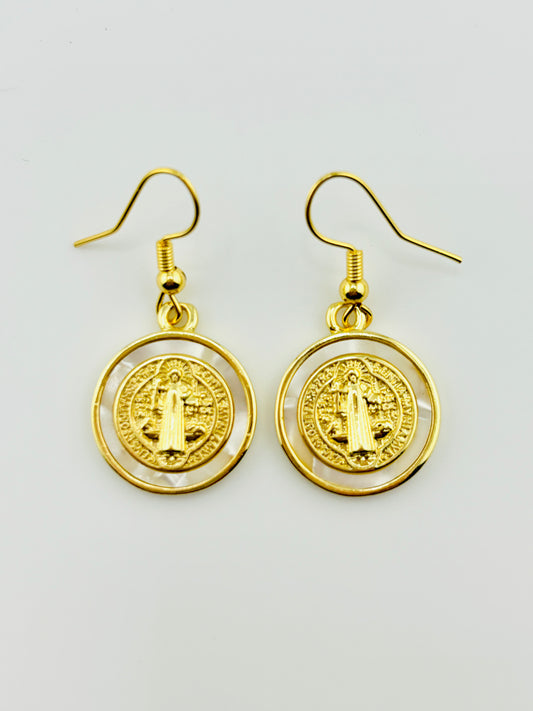 San Benito 18k gold filled and mother of pearl dangle earrings