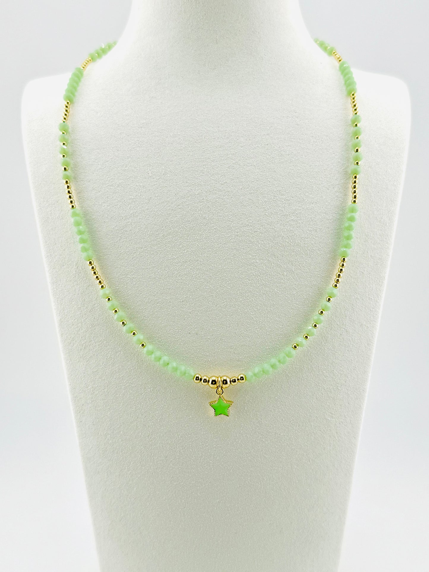 Isabella green beaded 18k gold filled necklace