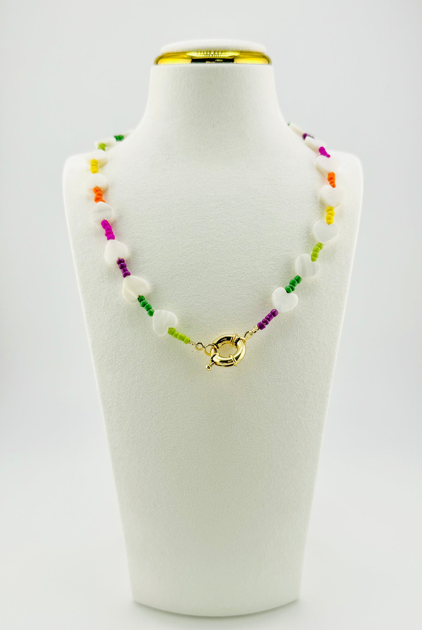 Ellie mother of pearl heart shaped 18k gold filled necklace in rainbow colors