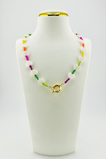 Ellie mother of pearl heart shaped 18k gold filled necklace in rainbow colors