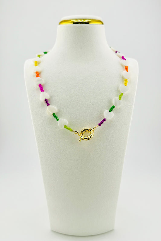 Ellie mother of pearl heart shaped 18k gold filled necklace in rainbow colors