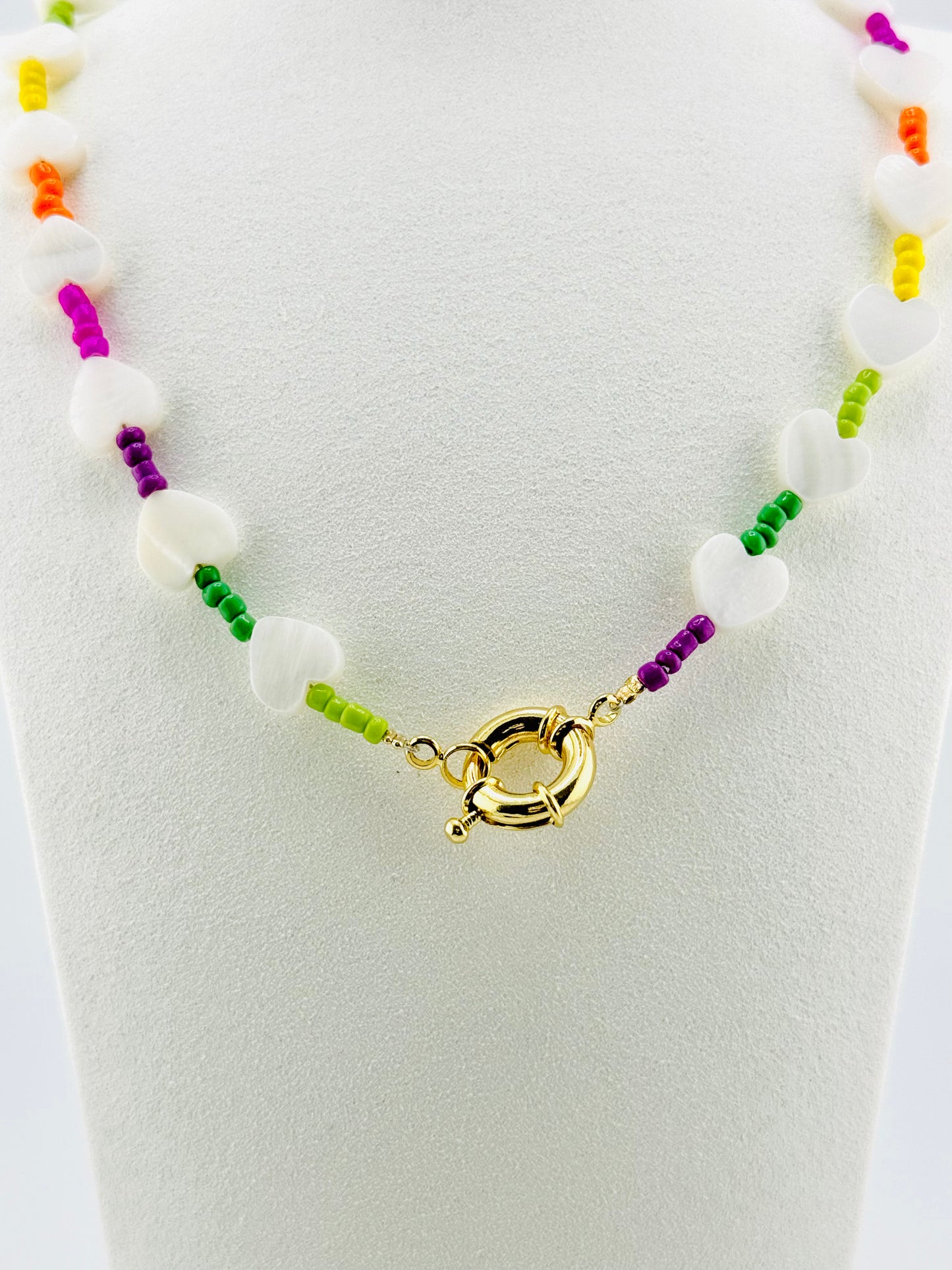Ellie mother of pearl heart shaped 18k gold filled necklace in rainbow colors
