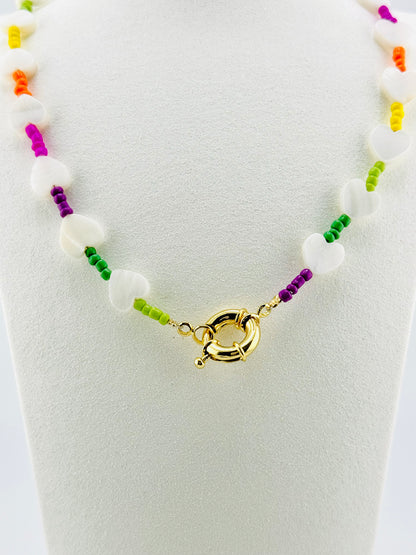 Ellie mother of pearl heart shaped 18k gold filled necklace in rainbow colors