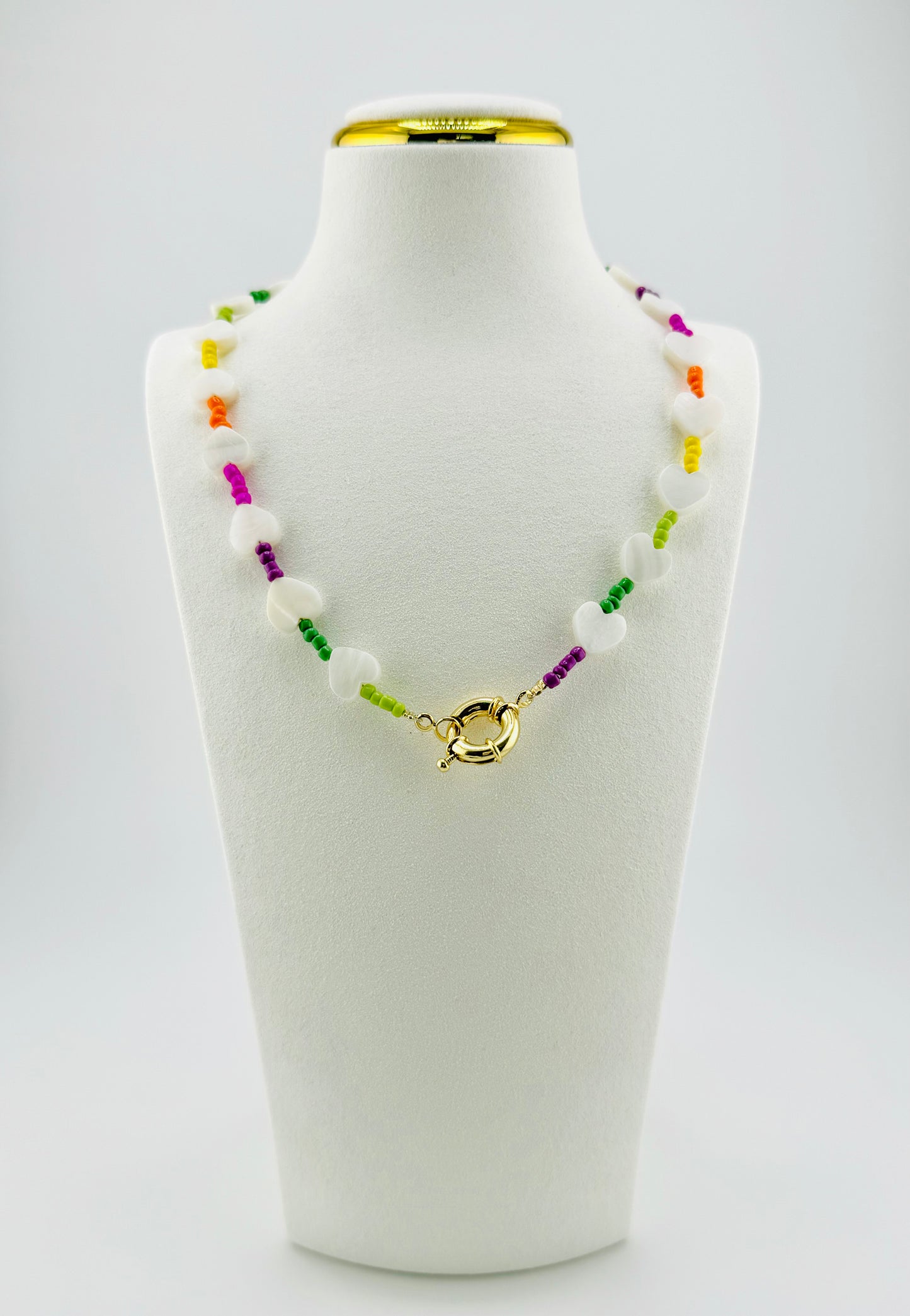 Ellie mother of pearl heart shaped 18k gold filled necklace in rainbow colors