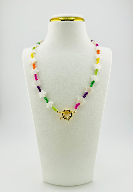 Gabrielle mother of pearl star shaped 18k gold filled necklace in rainbow colors