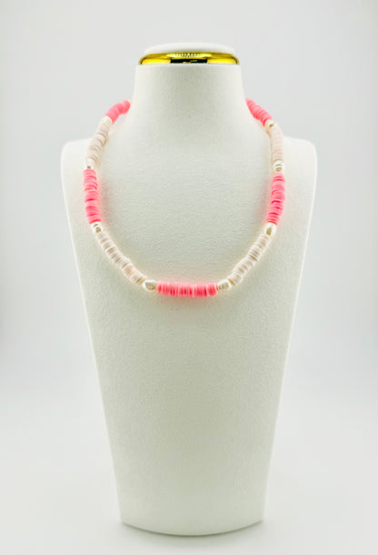 Aria pink clay beads with fresh water pearls necklace