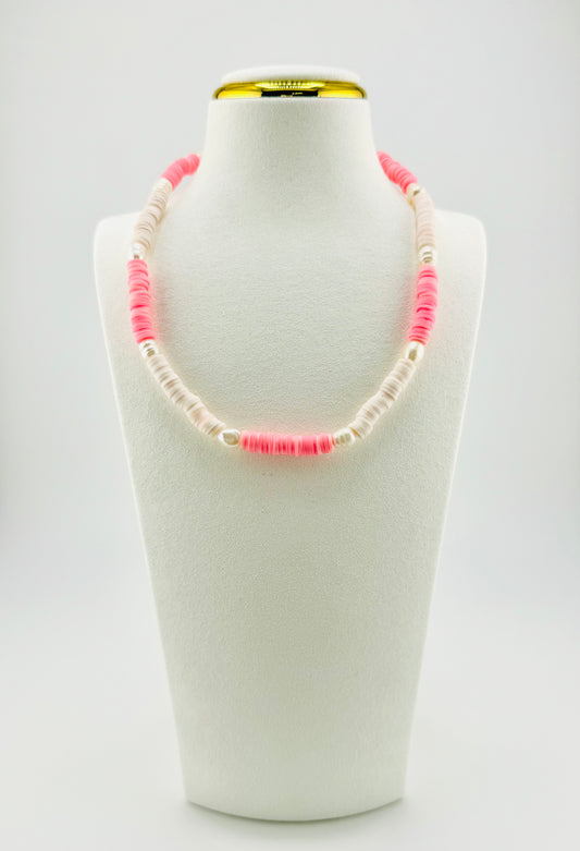 Aria pink clay beads with fresh water pearls necklace