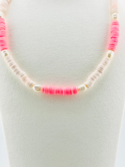 Aria pink clay beads with fresh water pearls necklace