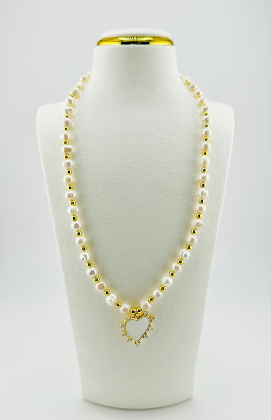 Mila heart shaped fresh water pearls necklace in 18k gold filled