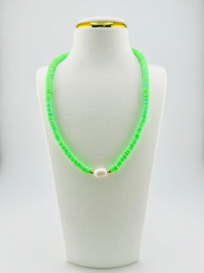 Ella green clay bead with fresh water pearl