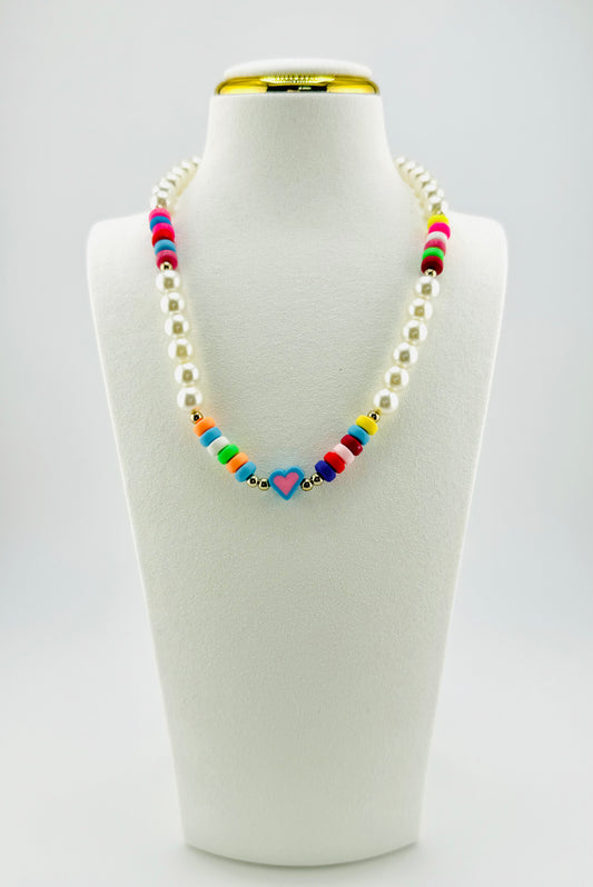 Emilia faux pearls and colorful beaded necklace