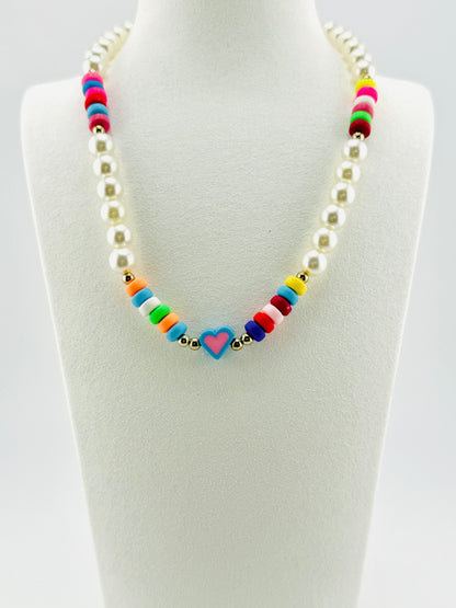 Emilia faux pearls and colorful beaded necklace
