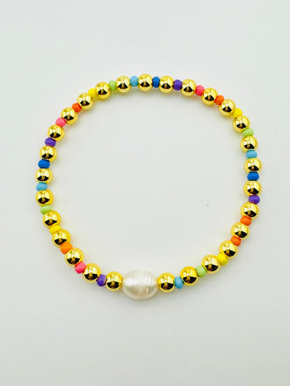 Kennedy rainbow color beads in gold filled bracelet