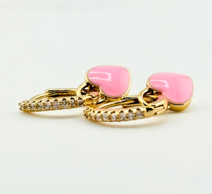 Paulina enamel heart 18k gold filled and cubic zirconia earrings