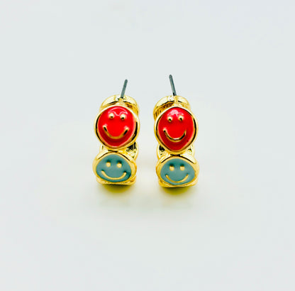 Happy face earrings in enamel hypoallergenic