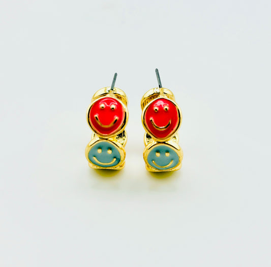 Happy face earrings in enamel hypoallergenic