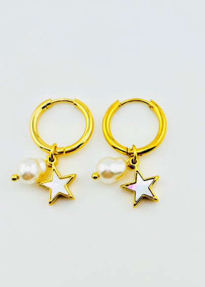 Twinkle twinkle little star dangling 18k gold filled earrings with fresh water pearl