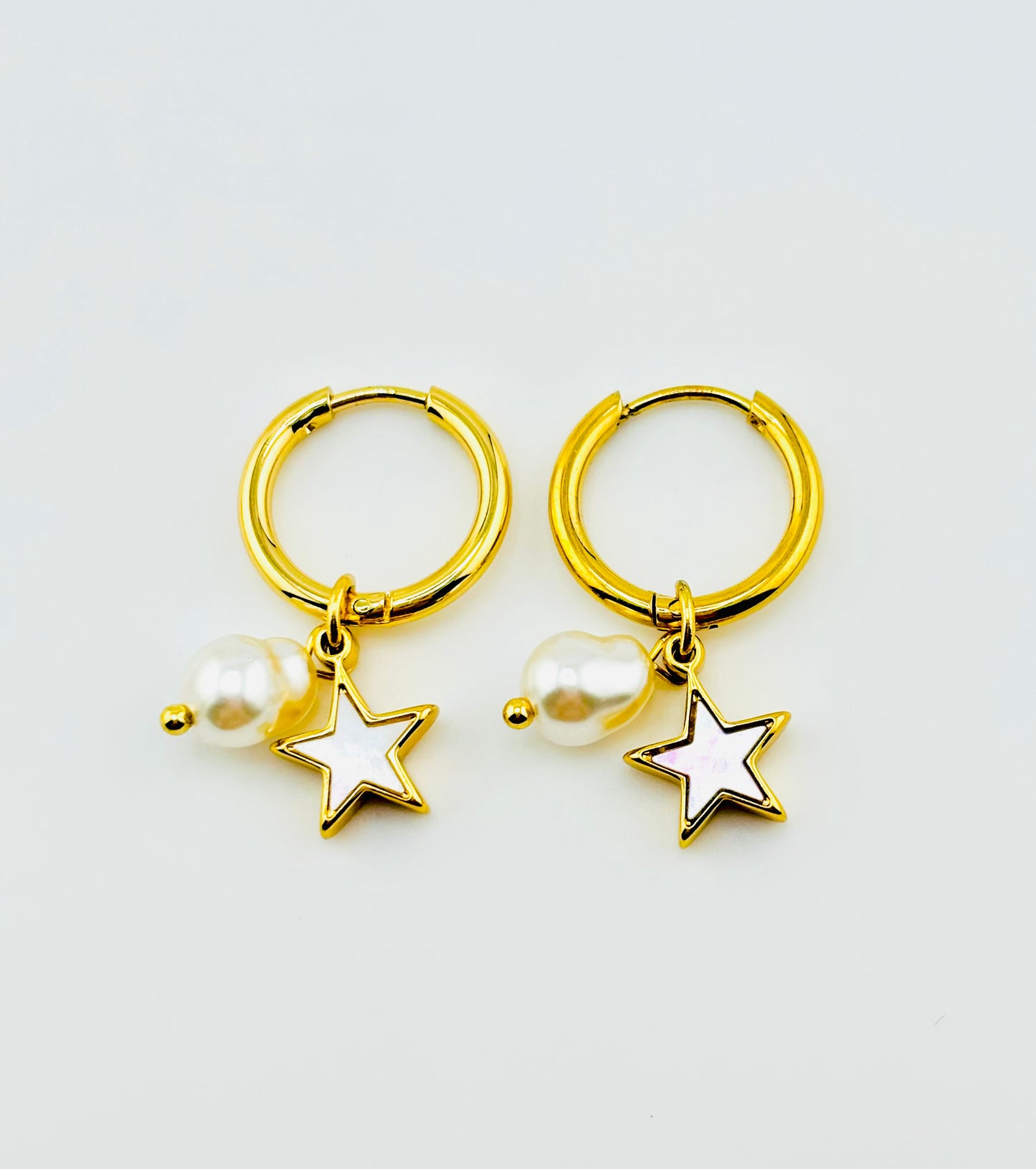 Twinkle twinkle little star dangling 18k gold filled earrings with fresh water pearl