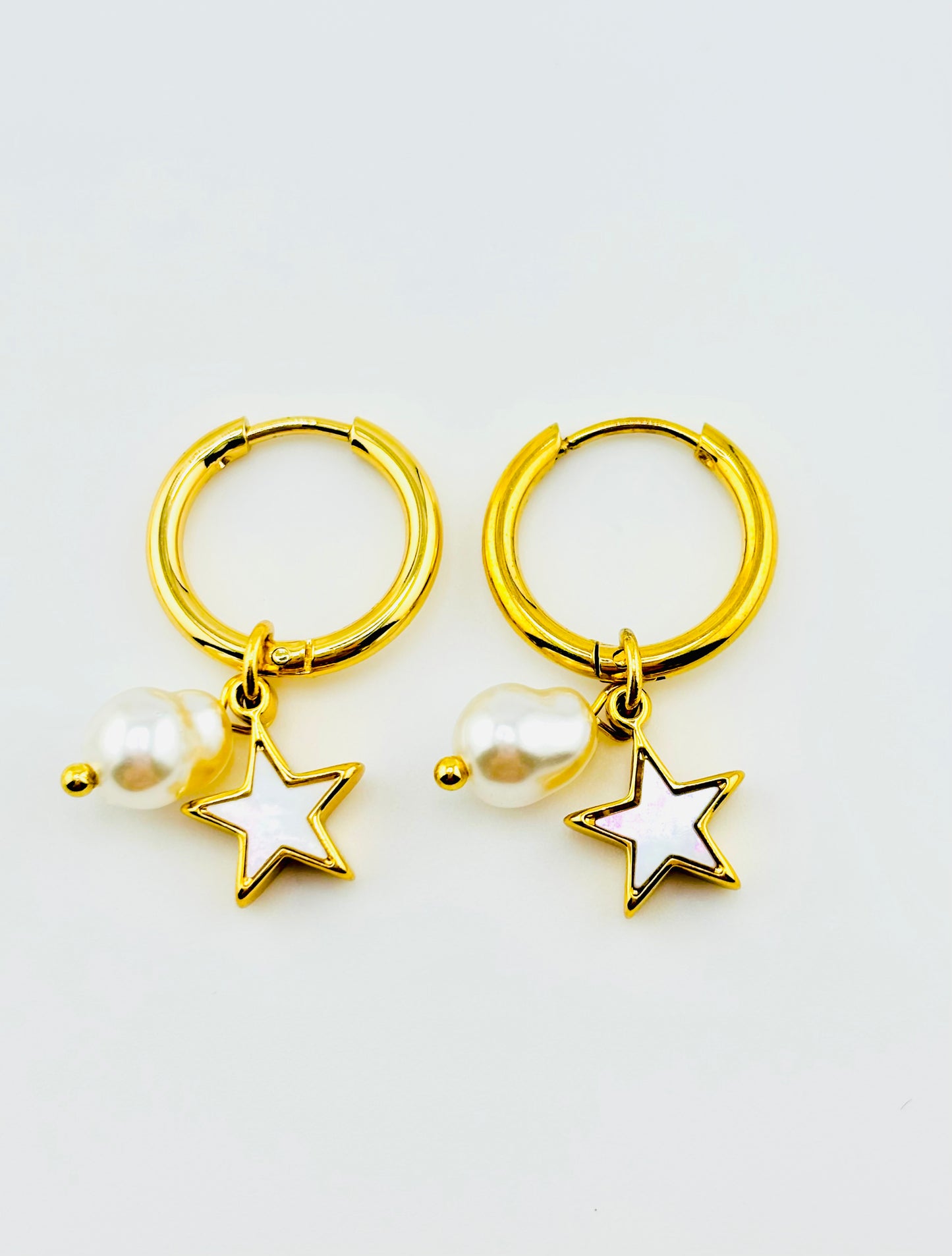 Twinkle twinkle little star dangling 18k gold filled earrings with fresh water pearl