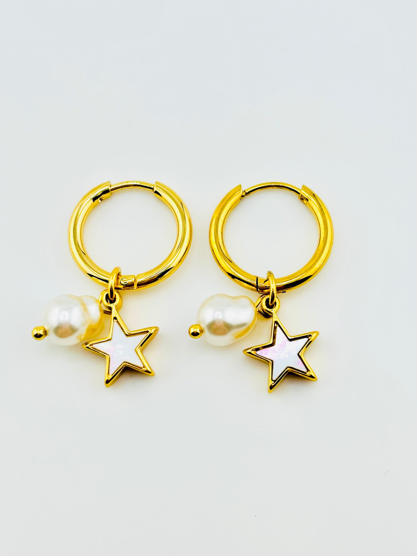 Twinkle twinkle little star dangling 18k gold filled earrings with fresh water pearl