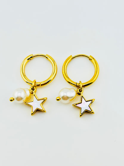 Twinkle twinkle little star dangling 18k gold filled earrings with fresh water pearl