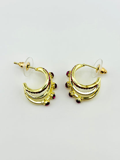 Aliyah gold plated with magenta rhinestone earrings