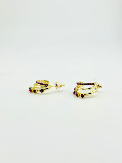 Aliyah gold plated with magenta rhinestone earrings