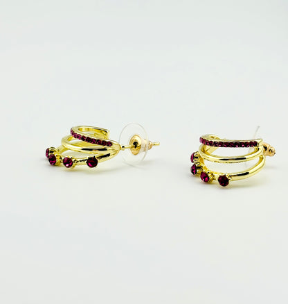 Aliyah gold plated with magenta rhinestone earrings