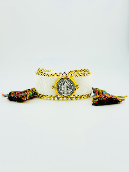 Amy white san benediction adjustable bracelet with 18k gold filled beads