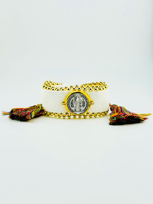 Amy white san benediction adjustable bracelet with 18k gold filled beads