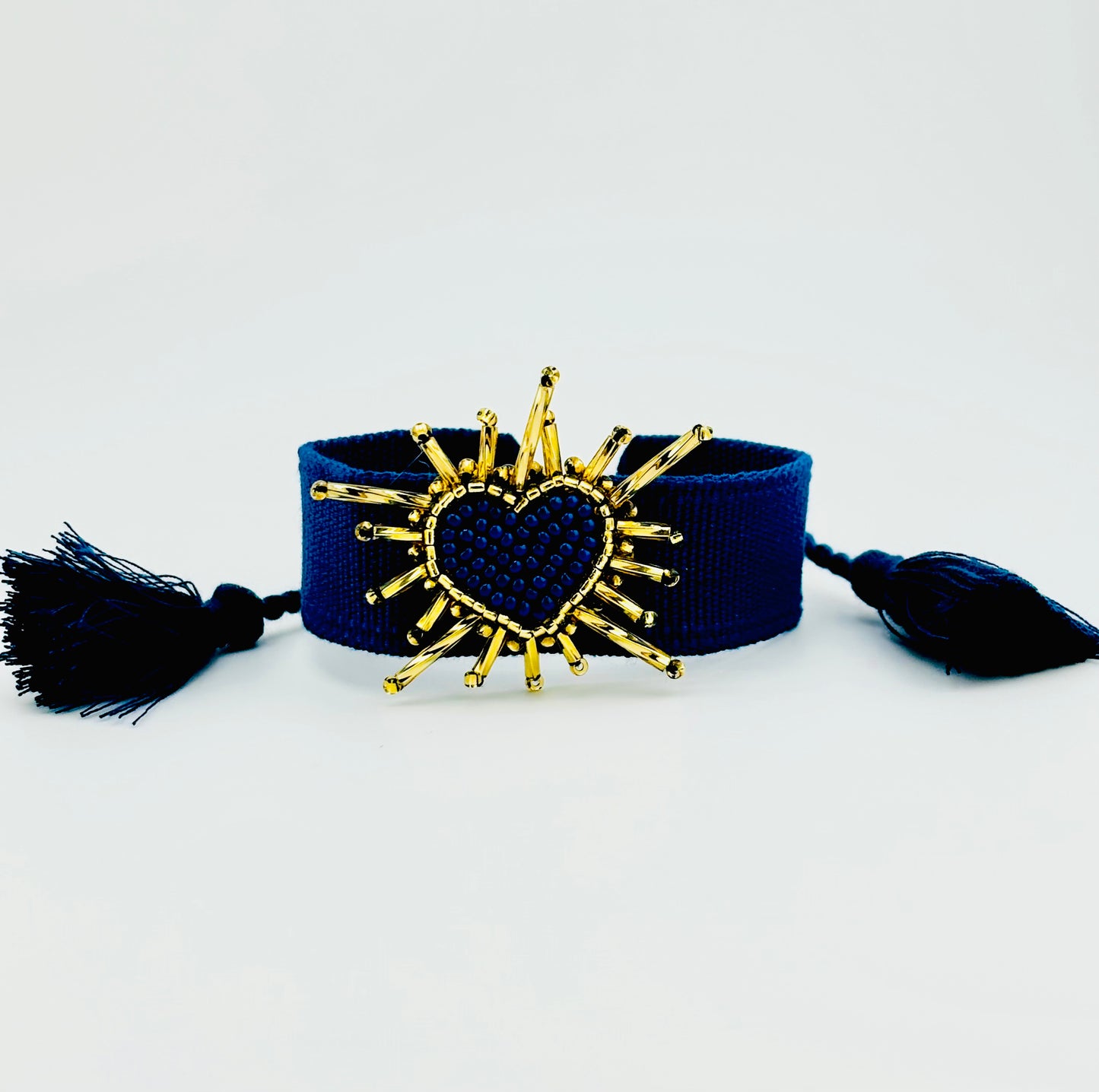 Salma navy heart beaded adjustable woven bracelet