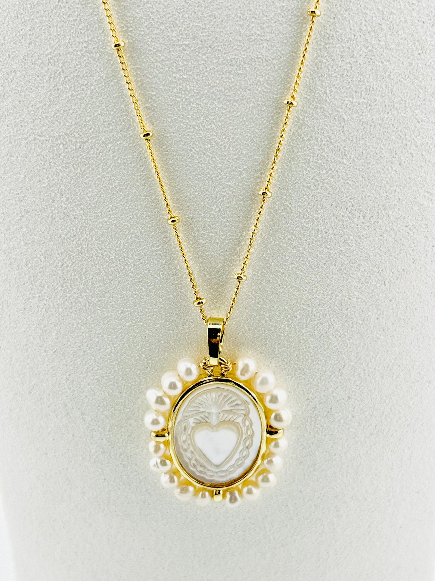 Sacred heart fresh water pearl necklace