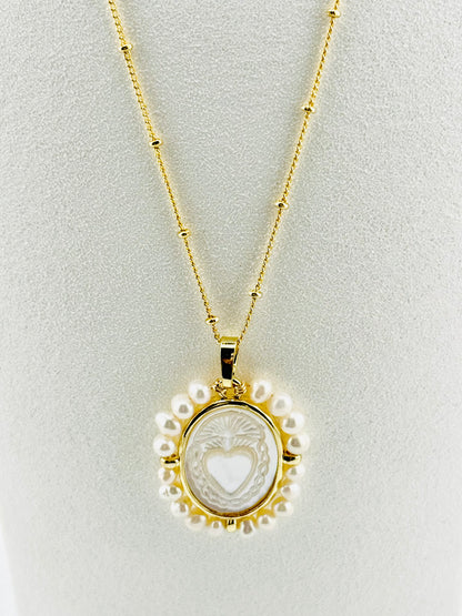 Sacred heart fresh water pearl necklace