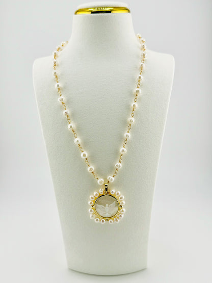 Holy Spirit fresh water pearl necklace in 18k gold filled  steel
