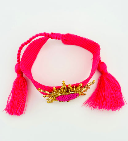 Salma pink heart beaded adjustable woven bracelet